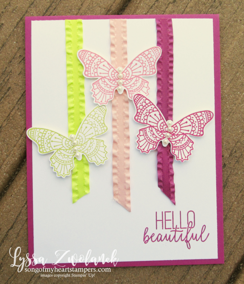 Butterfly gala punch bundle stamps Stampin Up butterflies tutorial class Lyssa cardmaking ribbon