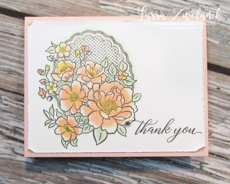 Lovely lattice Stampin Up roses stamps Lyssa SAB SaleABration doily lace wedding DIY thankyou