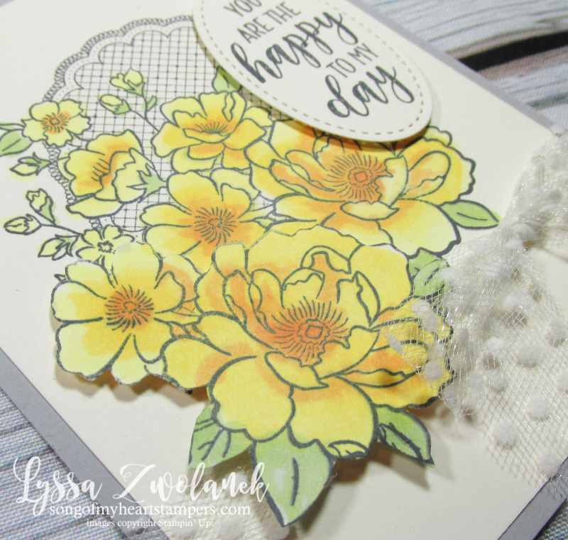 Lovely lattice Stampin Up Lyssa song heart doily lace yellow roses stamping blends