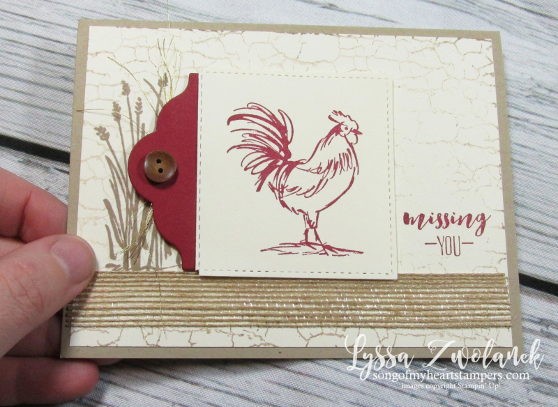 Rooster hen chicken stamps Stampin up farmhouse barn crackle background