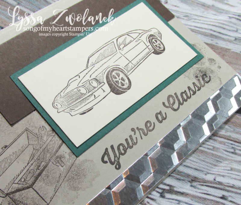 Classic car garage chrome hexagon embossing folder mechanic Stampin Up