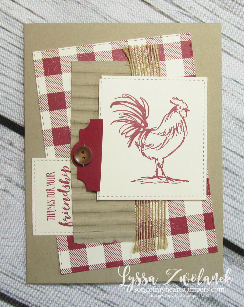 Rooster hen chicken stamps Stampin up farmhouse barn plaid check burlap background