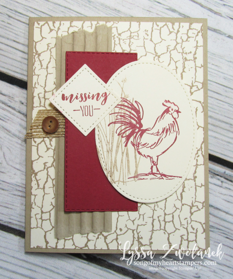 Rooster hen chicken stamps Stampin up farmhouse barn crackle buffalo plaid check