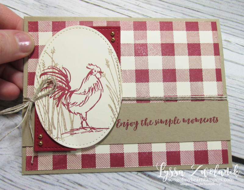 Rooster hen chicken stamps Stampin up farmhouse barn crackle background twine