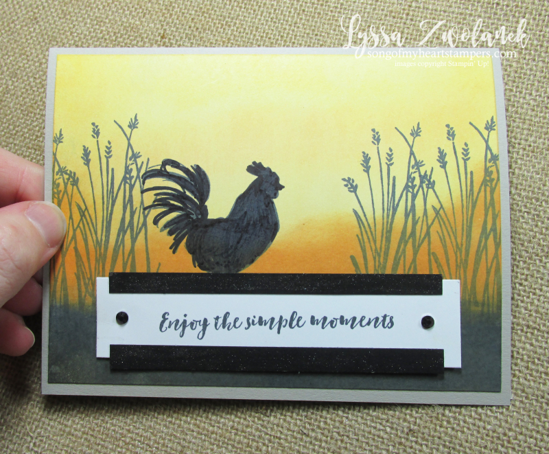 Sunrise rooster glycerin technique stampin up farmhouse DIY cardmaking