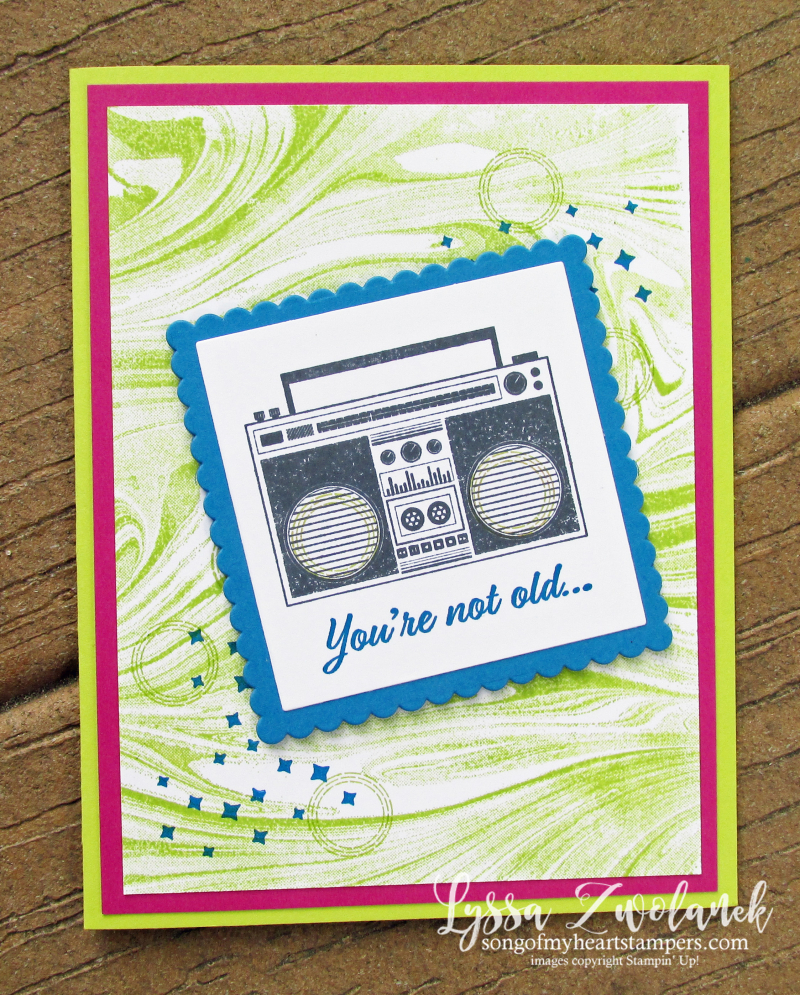 Retro birthday boombox stamps over the hill Stampin Up card ideas