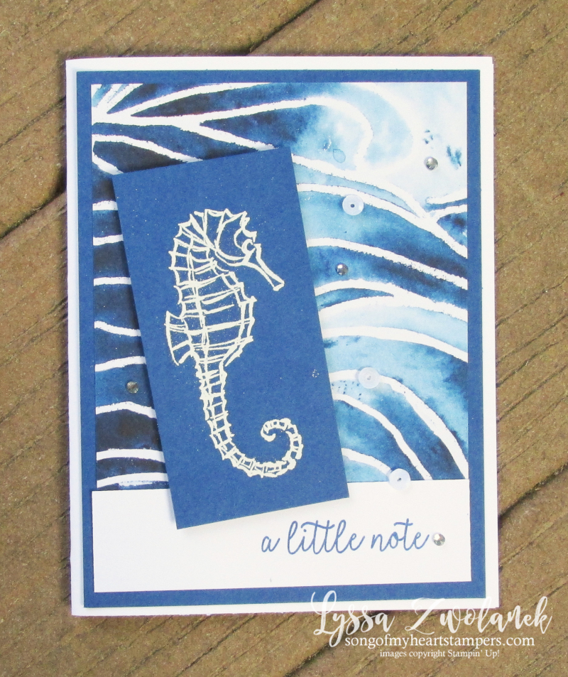 Seahorse silhouette pigment sprinkles paper Stampin Up seaside notions ocean stamps