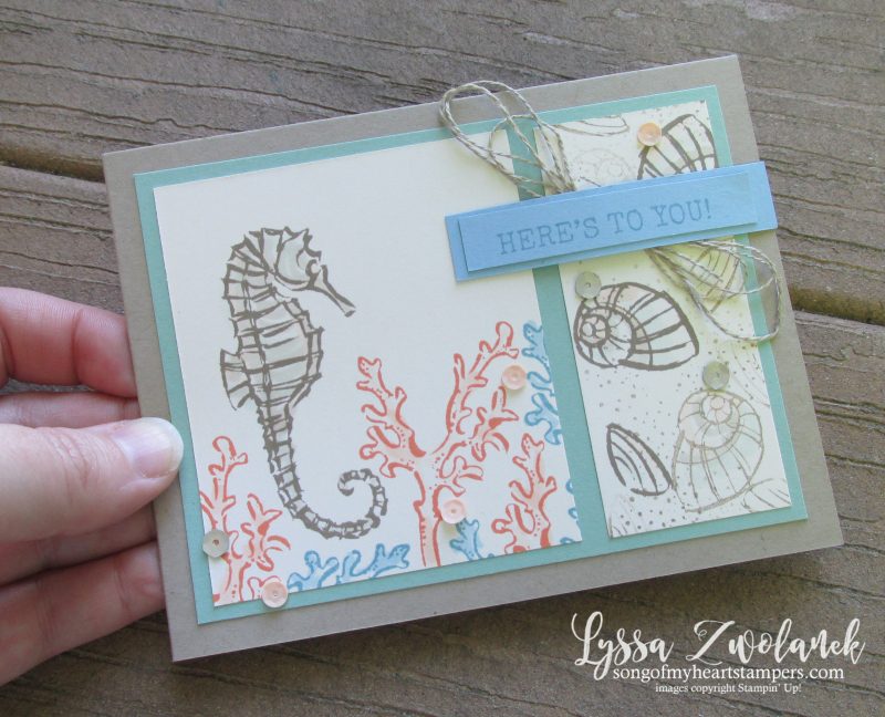 Seaside notions seashells ocean card ideas Stampin Up seahorse sand dollars conch coral rubber stamps