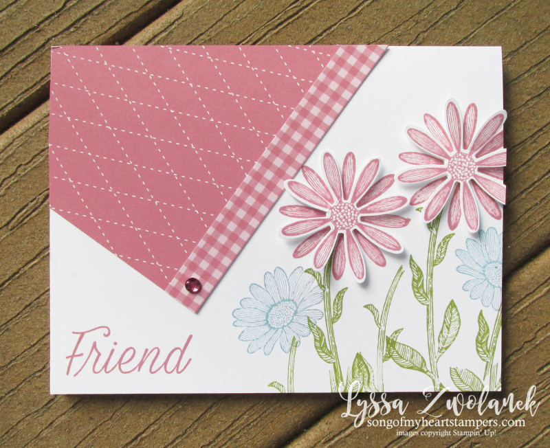 Daisy lane diagonal daisies punch stampin' up gingham rose rococo plaid cardmaking layout