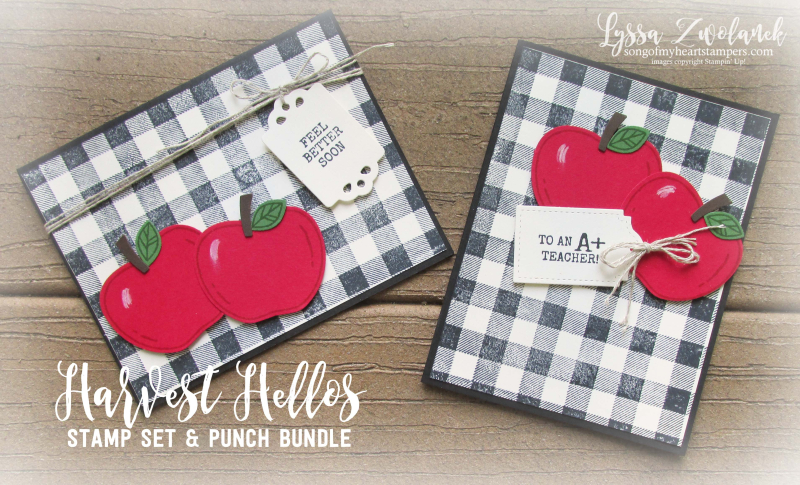 Harvest Hello farmhouse buffalo plaid check apple builder punch Stampin Up stamps teacher apples