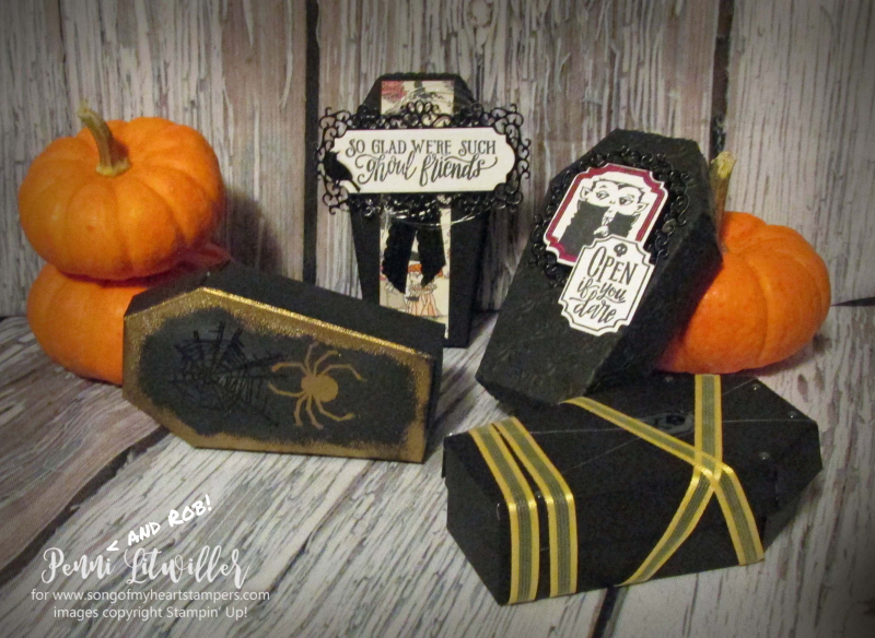 Coffin boxes Stampin Up halloween treats candy precut easy DIY tutorial rubber stamps holiday