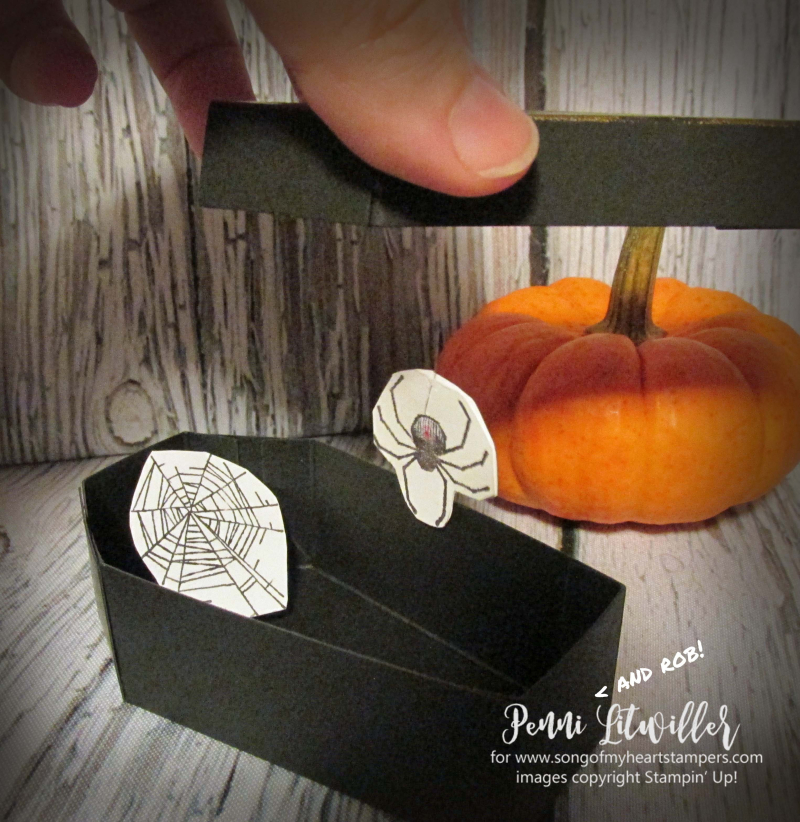 Coffin boxes Stampin Up halloween treats candy precut easy spider DIY tutorial rubber stamps holiday