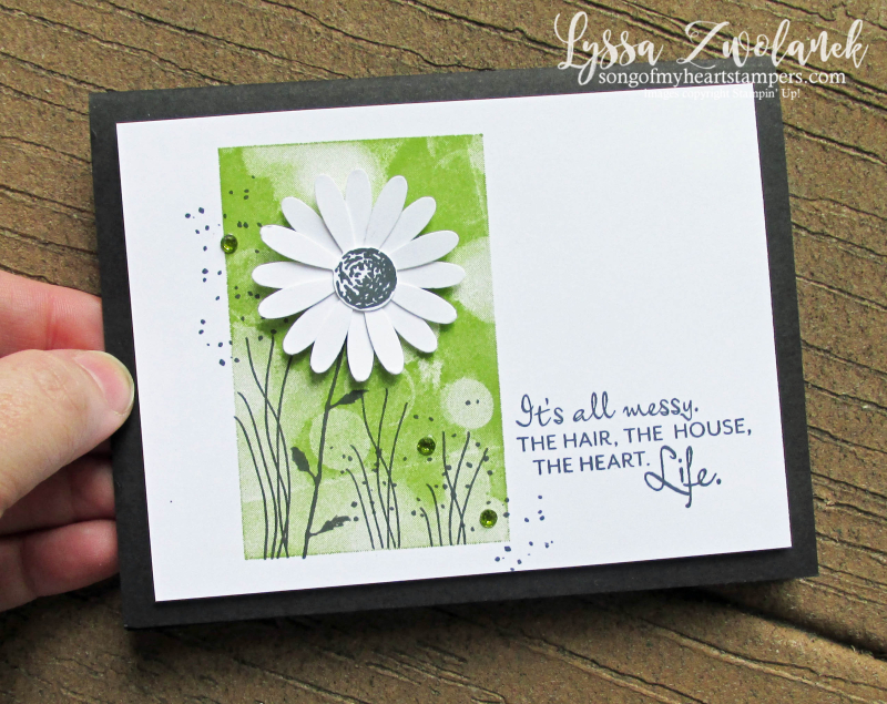 Heres a Card Stampin Up daisy punch Bokeh Dots background Lyssa cardmaking techniques