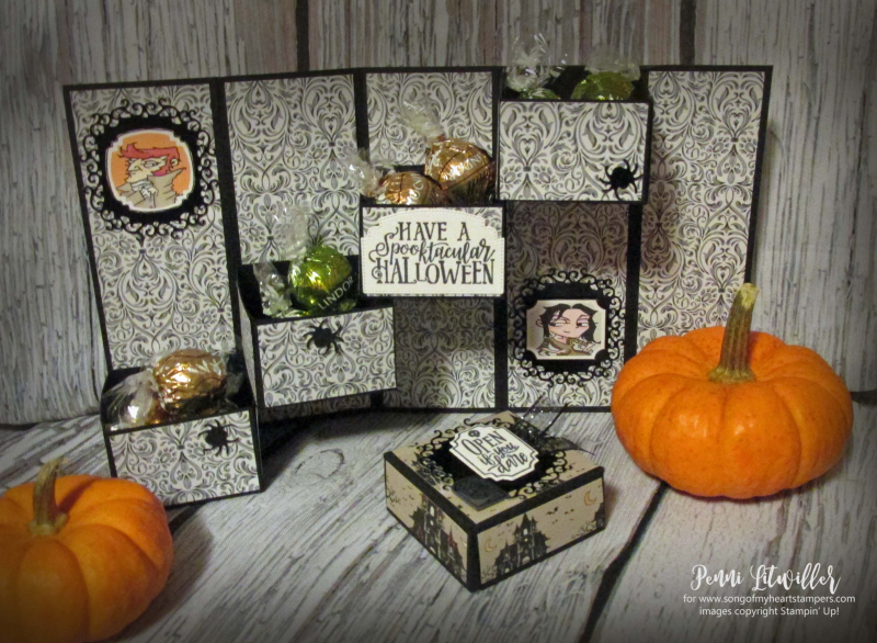 Mystery drawer box Stampin Up halloween tutorial free Monster Bash 3D boxes treats