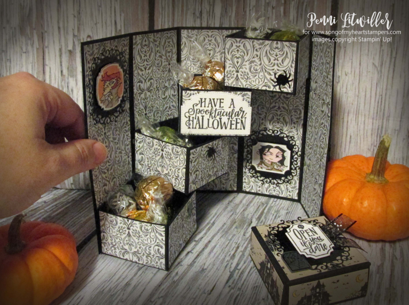 Mystery drawer box Stampin Up halloween tutorial free Monster Bash 3D boxes treat