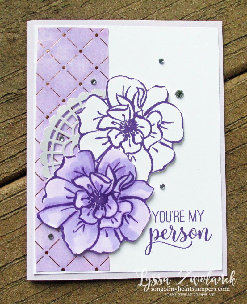 Lyssa purple party posy wild rose Stampin Up lavender ink pad cardstock DIY cards