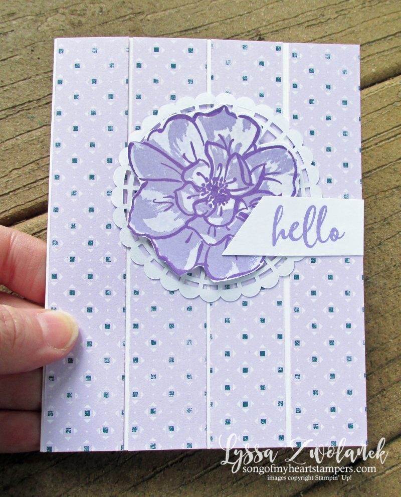 Lyssa purple party posy wild rose Stampin Up lavender ink pad cardstock cards technique