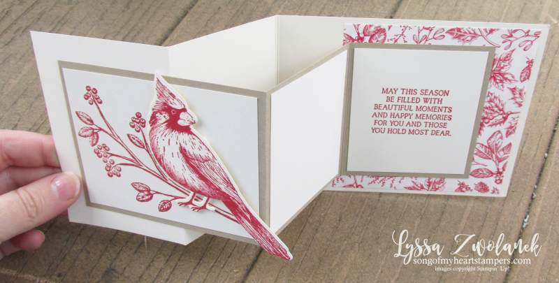 Toile Tidings Christmas Cardinal holiday cards birs fancy fold zfold rubber stamps Stampin Up