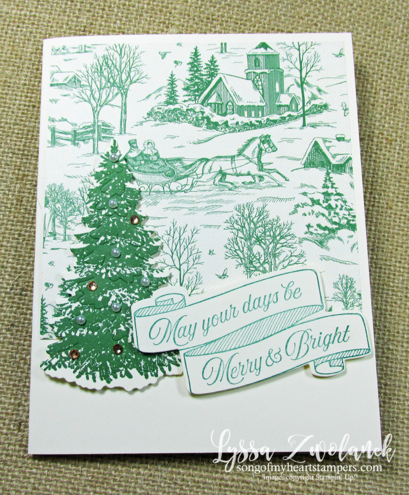 Toile tidings Christmas holiday DIY cardmaking Stampin Up Into Woods dies