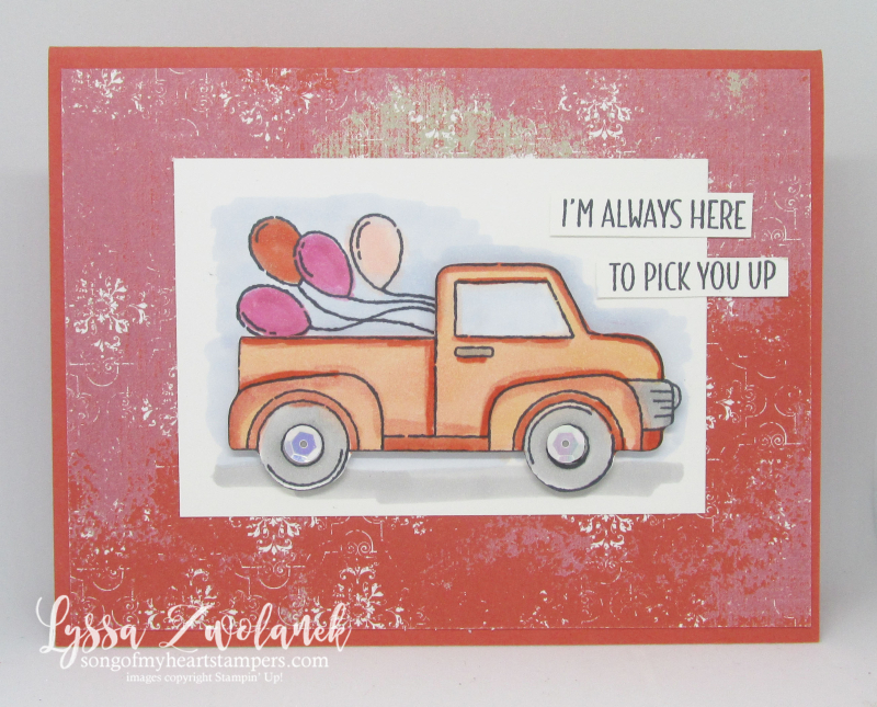 Let it ride Stampin Up little pickup truck trip road masculine birthday balloons