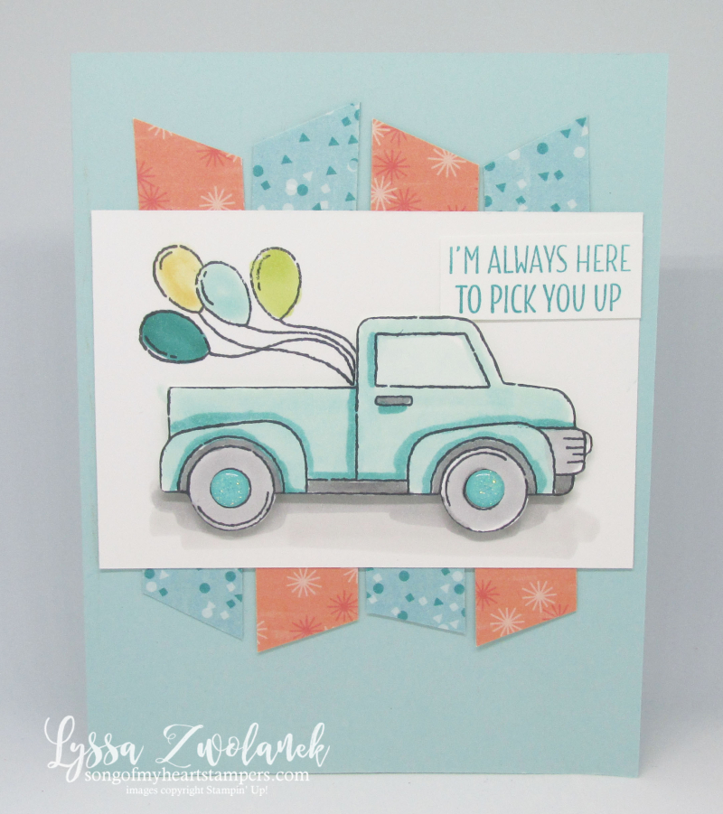 Let it ride Stampin Up little pickup truck masculine birthday balloons