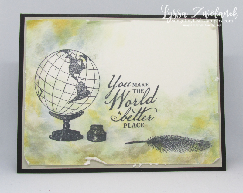 Beautiful World collage antique globe inkwell quill Stampin Up rubber stamps cardmaking