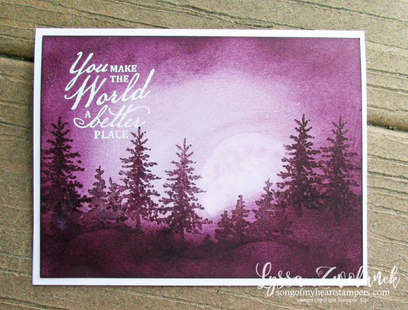 Purple velvet nightscape technique Snowfront stamp set Stampin Up Lyssa card ideas