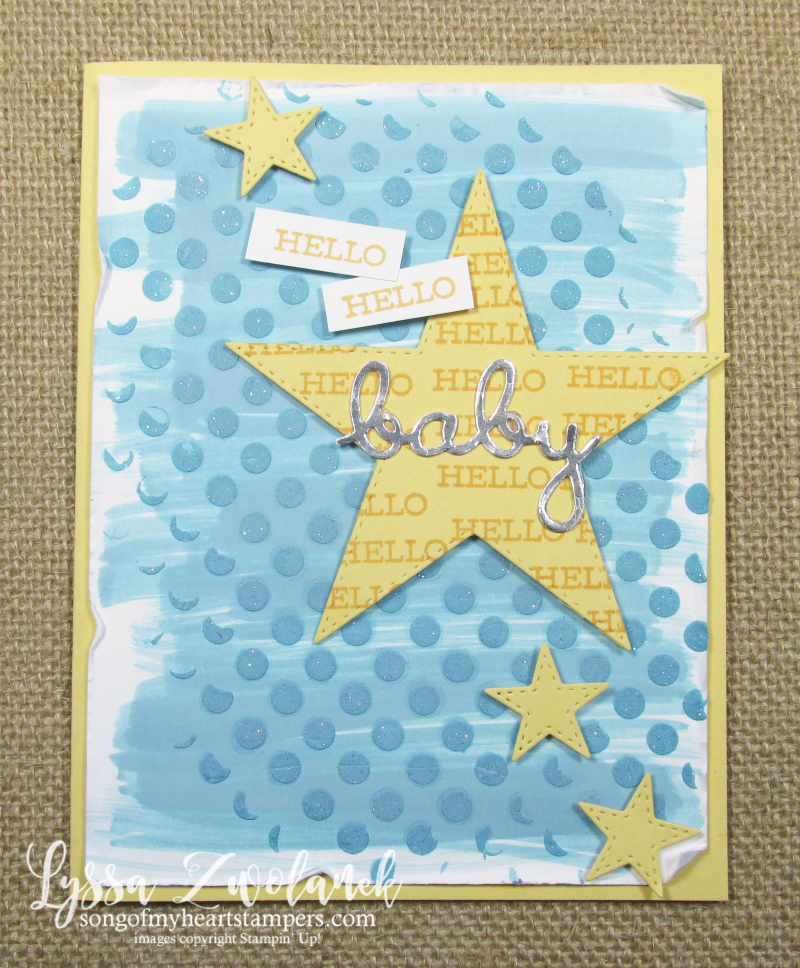 Hello baby embossing paste polka dots background Stampin Up stars new