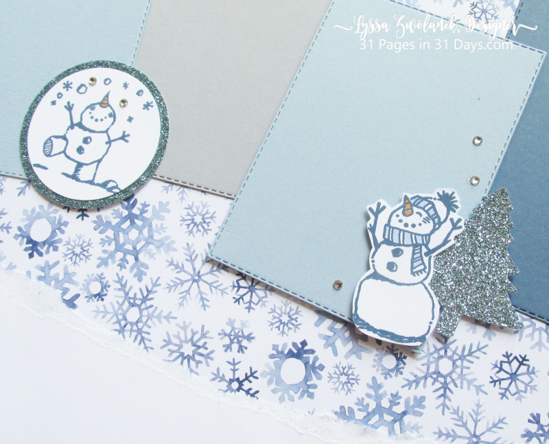 31 pages days winter album layouts scrapbooking Stampin Up snowmen snow