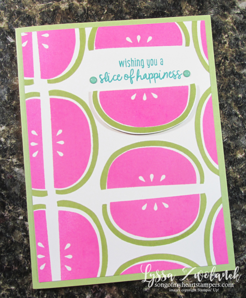 Cute fruit stamp set Stampin Up Lyssa tropical basket kiwi pineapple welcome watermelon rubber stamps