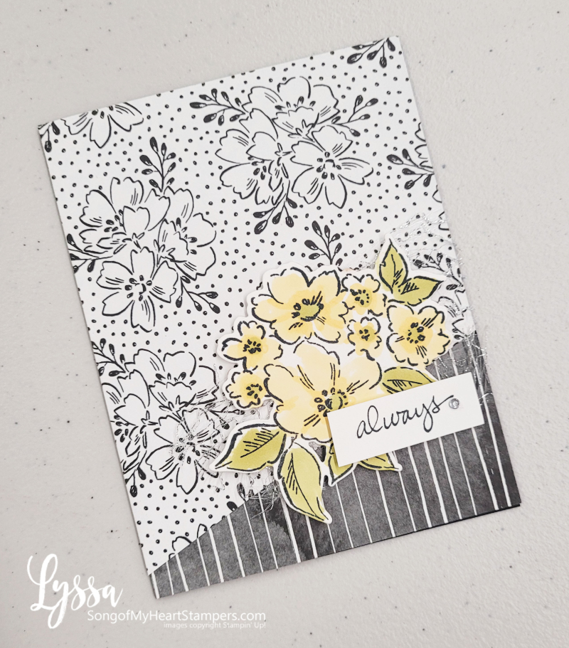 Hand Penned Petals Stampin Up rubber stamps cardmaking black white yellow Lyssa