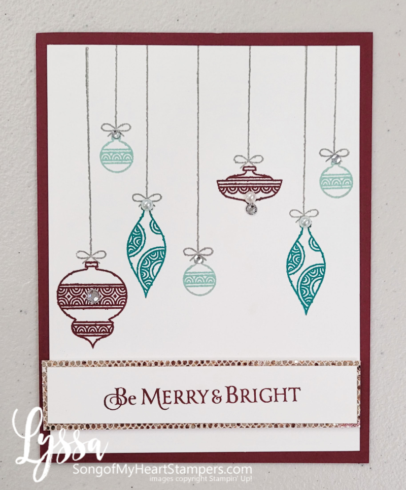 Merry bright Christmas ornaments hanging Stampin Up celebrate wonder holiday